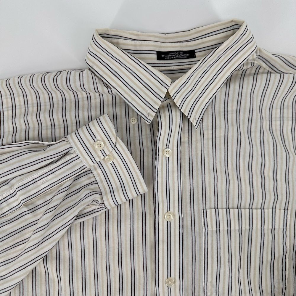 Vintage Arrow Mens Shirt XL 17-17.5 White Striped Button Up Long Sleeve